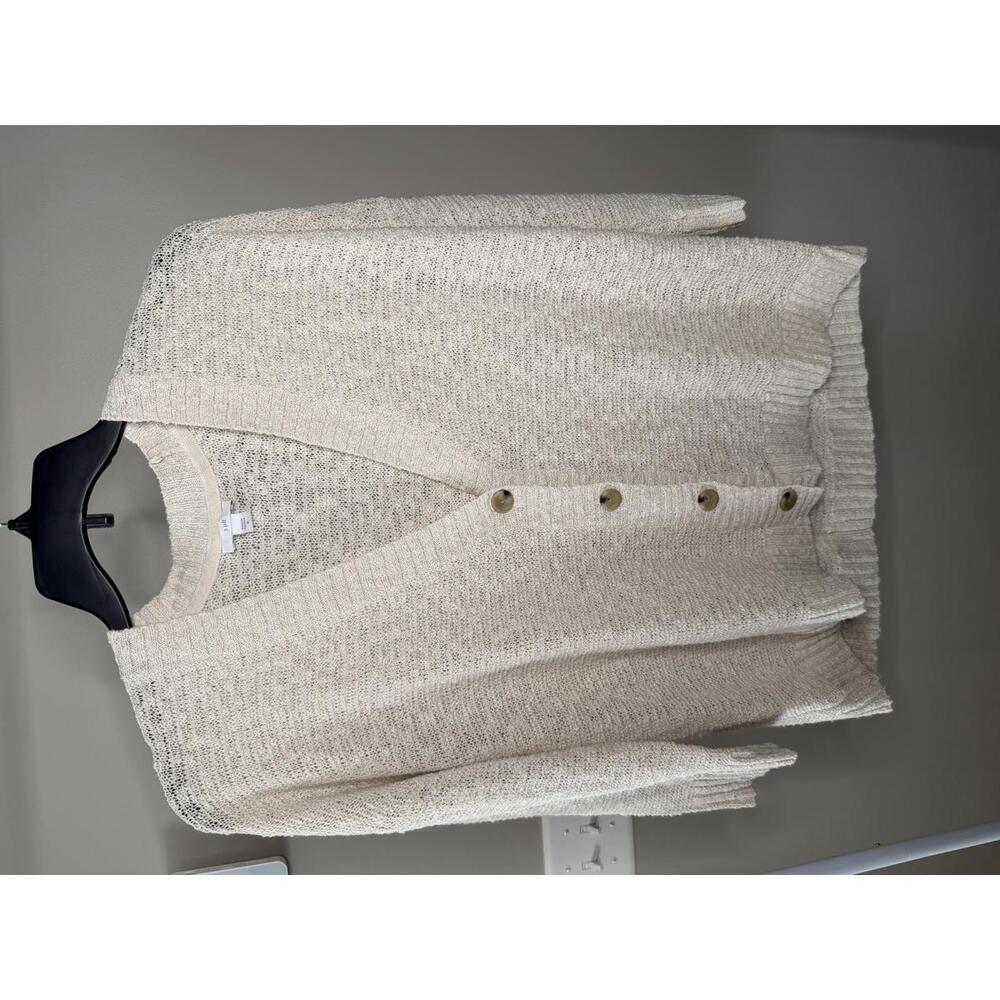 J. Jill cotton blend textured v-neck sweater cardigan with button closure